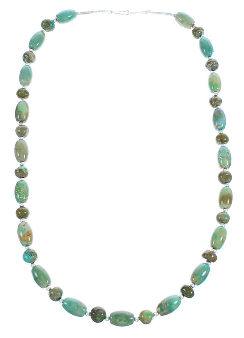 Kingman Turquoise Native American Bead And Silver Necklace JX123372